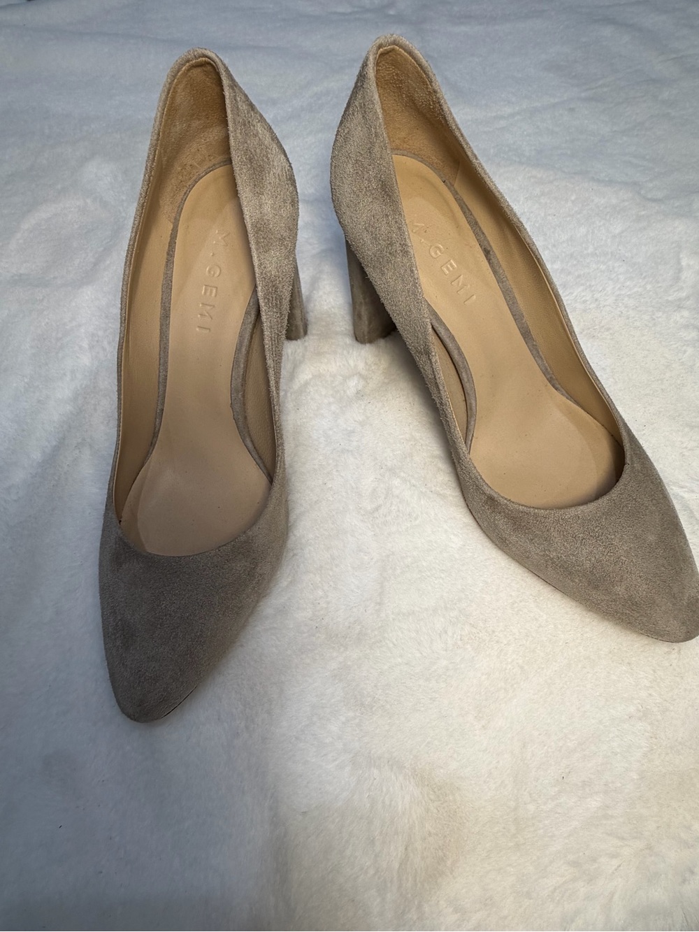 M. Gemi Taupe Suede Pointed-Toe Block Heels Size 8 (38)